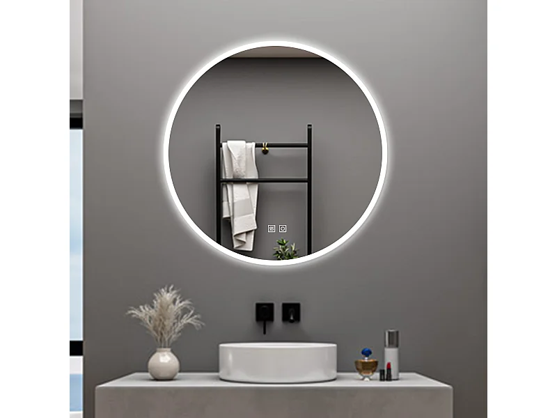 AICA Specchio da bagno 70 x 70 cm, 3 colori, antiappannamento, dimmerabile, interruttore touch, Funzione Memoria