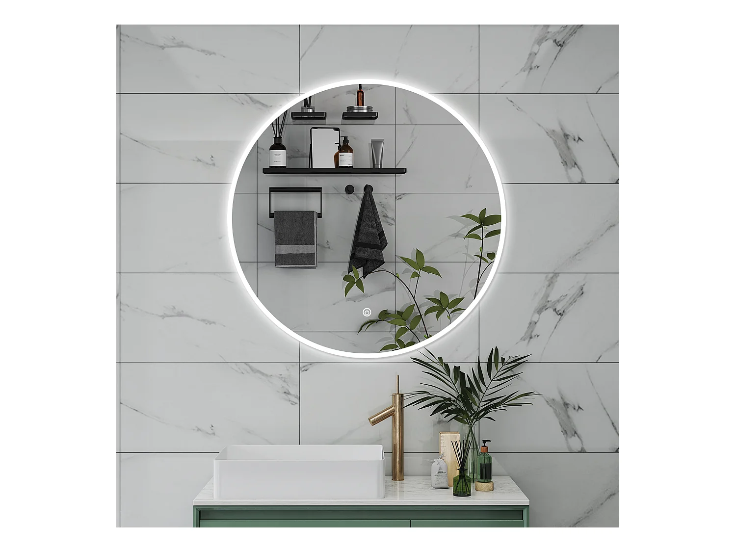 AICA Specchio da bagno 120 x 120 cm, 3 colori, antiappannamento, dimmerabile, interruttore touch, Funzione Memoria