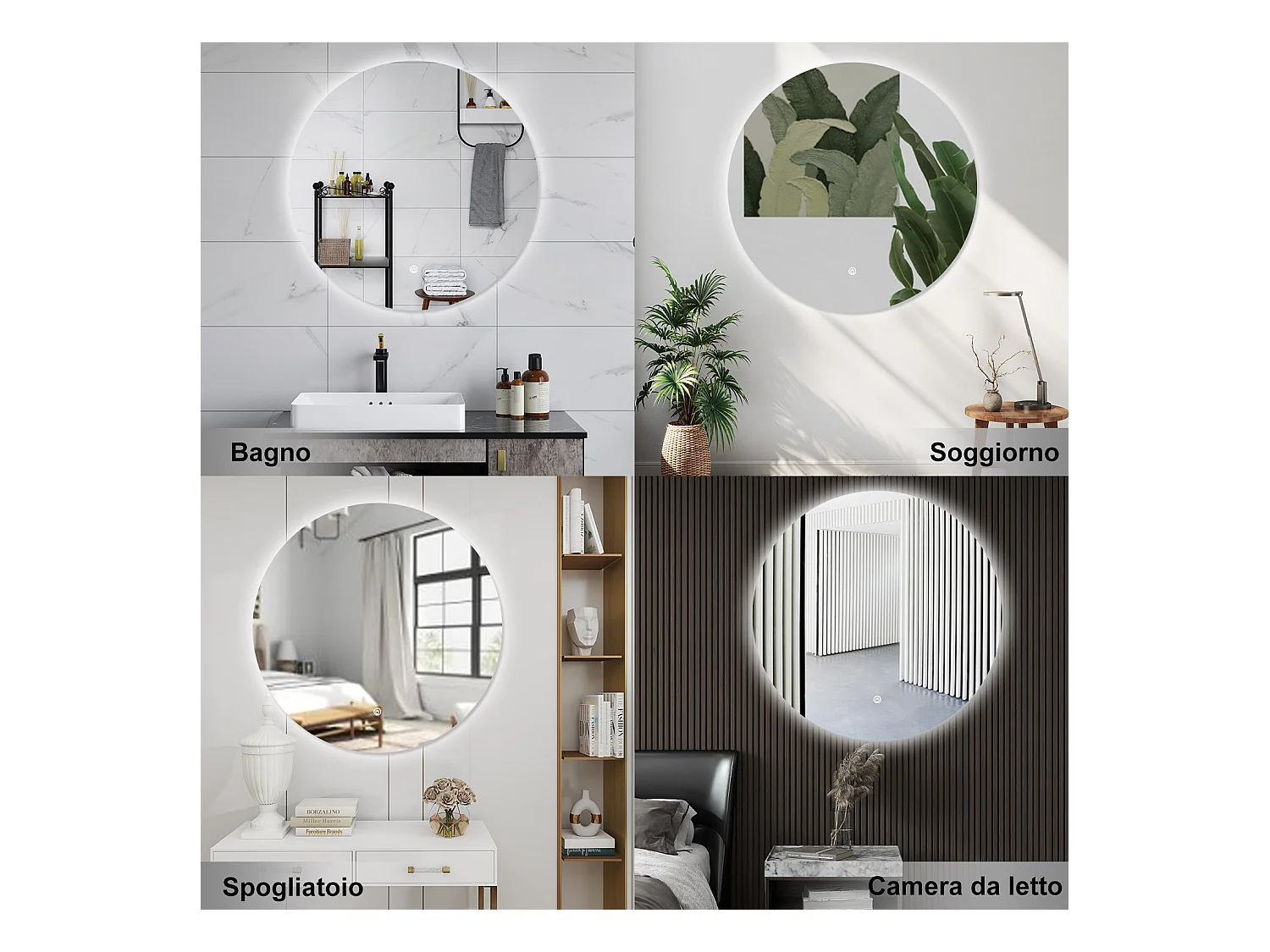 AICA Specchio da bagno 80 x 80 cm, antiappannamento, dimmerabile, interruttore touch, Funzione Memoria