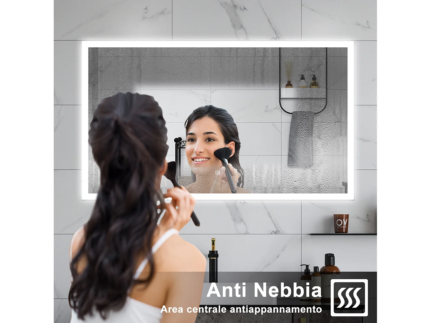 AICA Specchio da bagno  120 x 70 cm, dimmerabile, Funzione Memoria, antiappannamento, 3 colori