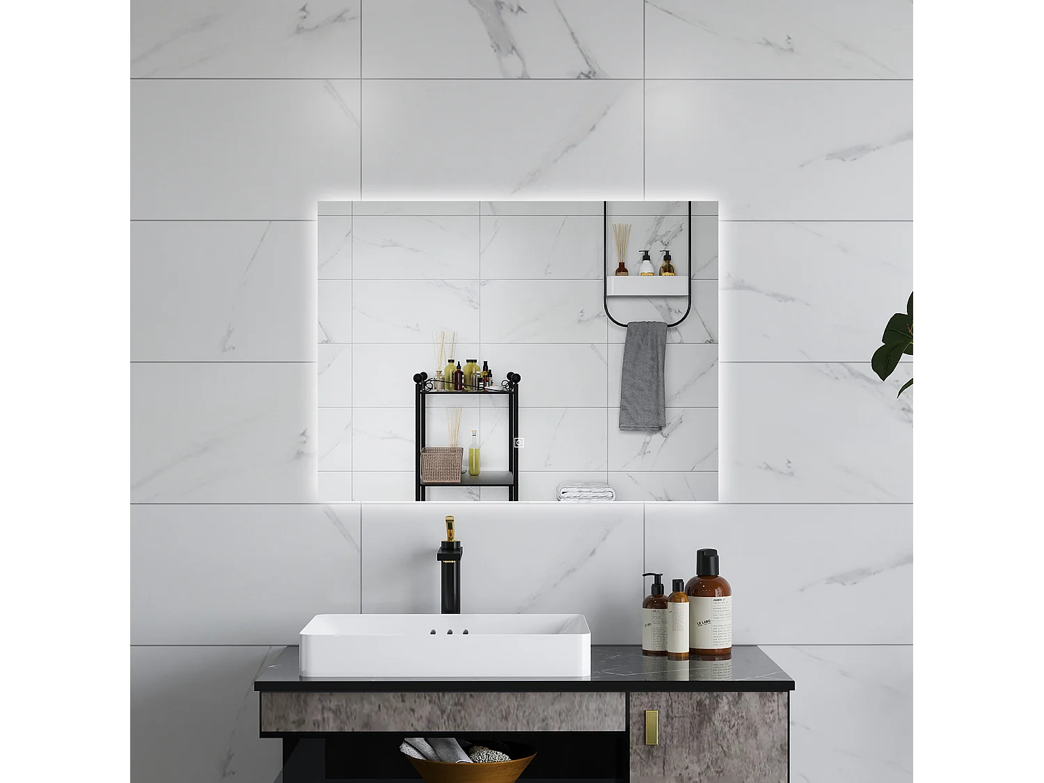 AICA Specchio da bagno 100 x 60 cm, antiappannamento, dimmerabile, interruttore touch, Funzione Memoria