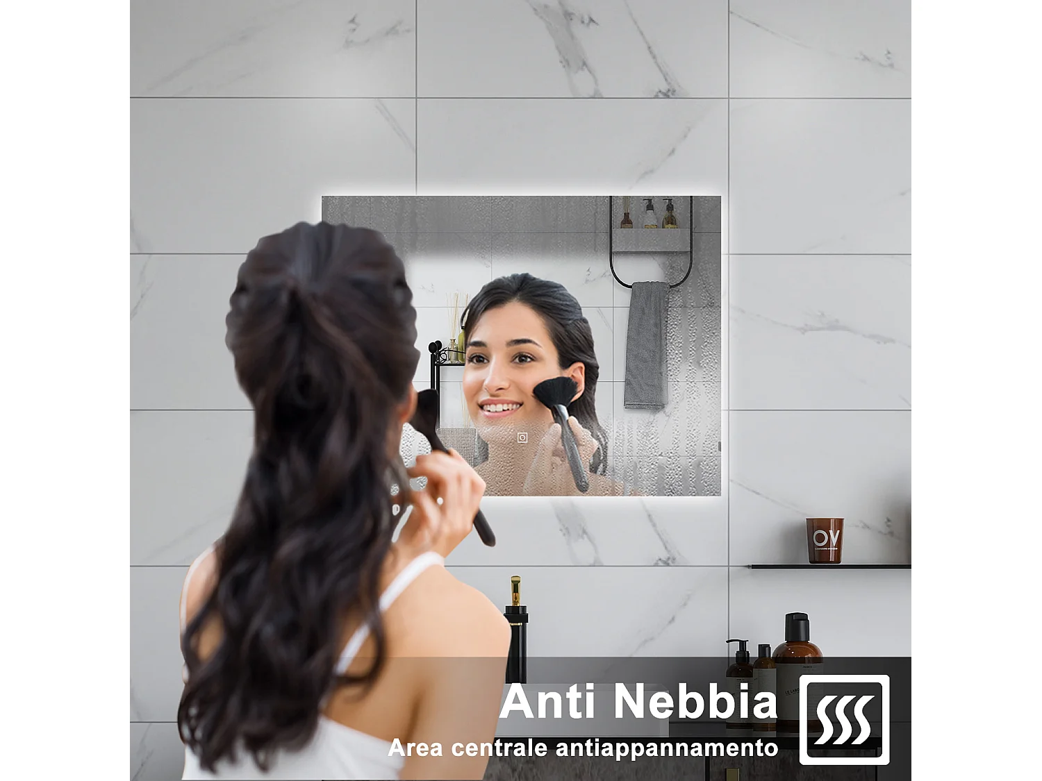AICA Specchio da bagno 100 x 60 cm, antiappannamento, dimmerabile, interruttore touch, Funzione Memoria