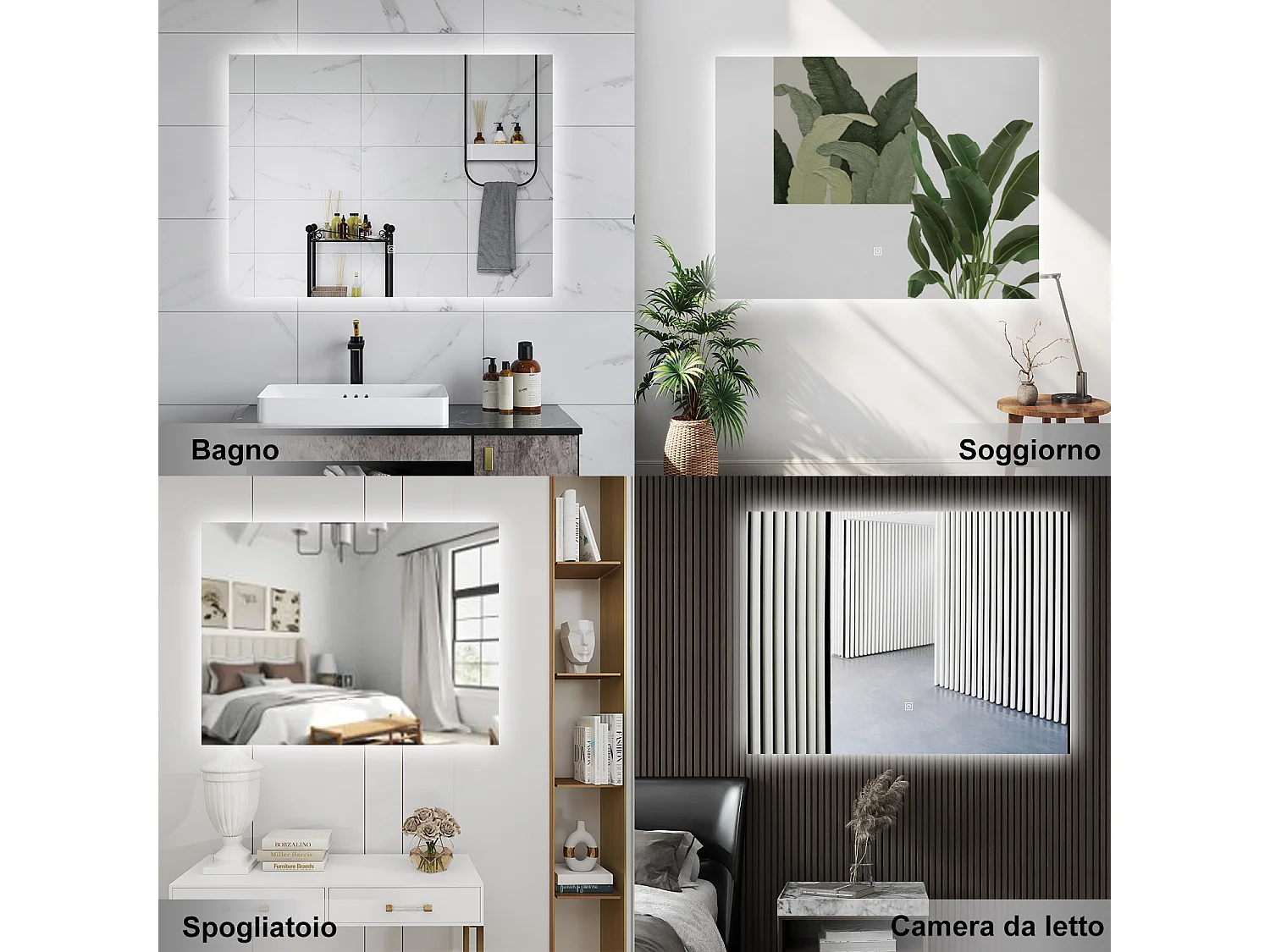 AICA Specchio da bagno 100 x 60 cm, antiappannamento, dimmerabile, interruttore touch, Funzione Memoria