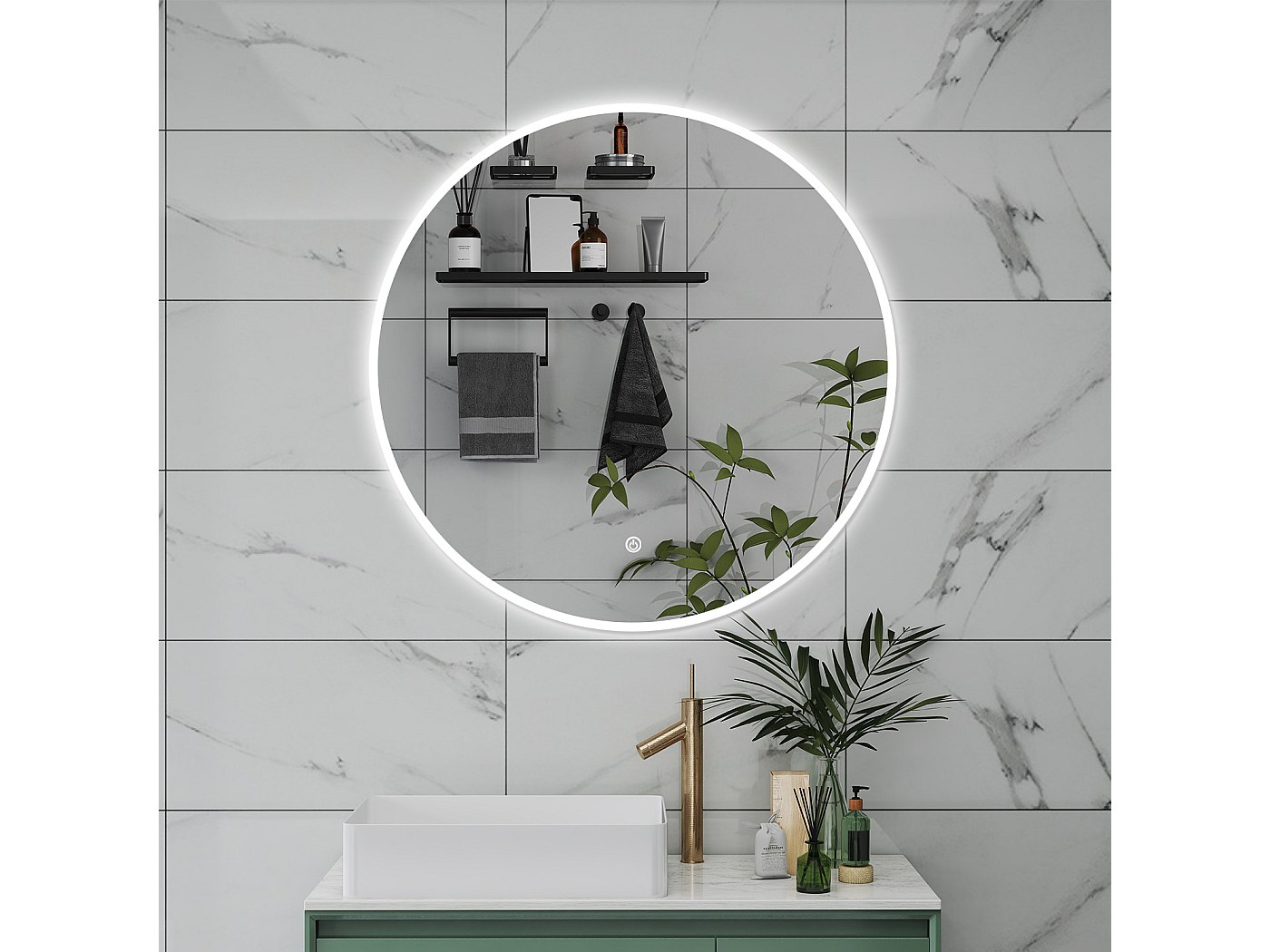GBLY Specchio Da Bagno Con Illuminazione - Specchio Da Bagno Rotondo A Led Da 50 Cm Montato A Parete Con Interruttore Touch E Specchio Illuminato Ip44 Antiappannamento Dimmerabile 3000k 6500k 84679411