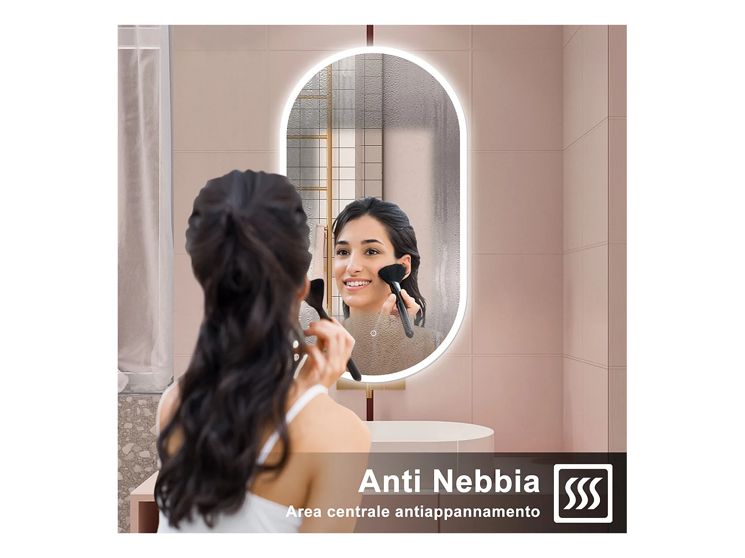 AICA Specchio da bagno 50 x 90 cm, dimmerabile，interruttore touch， Funzione Memoria, antiappannamento