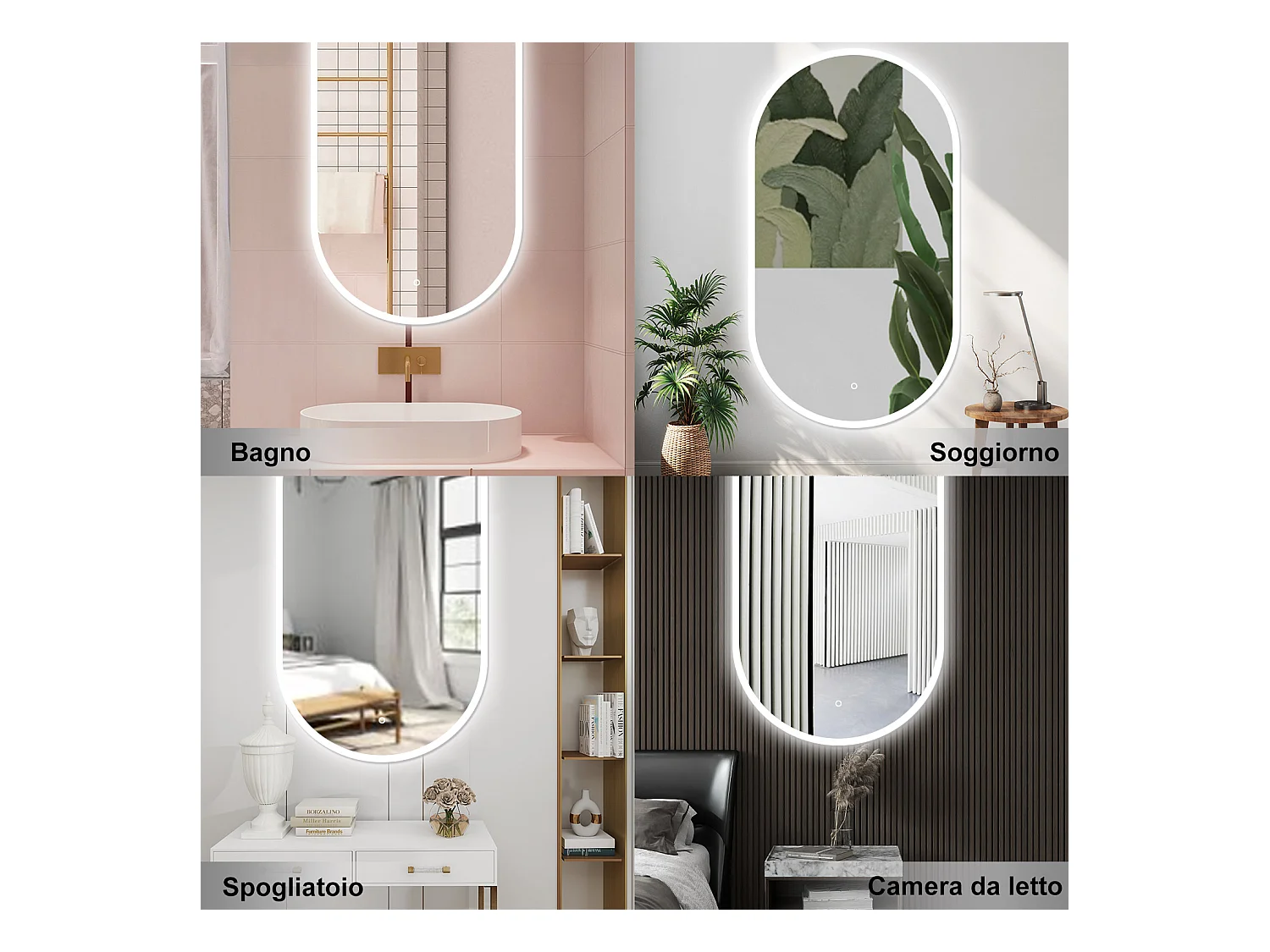 AICA Specchio da bagno 50 x 90 cm, dimmerabile，interruttore touch， Funzione Memoria, antiappannamento