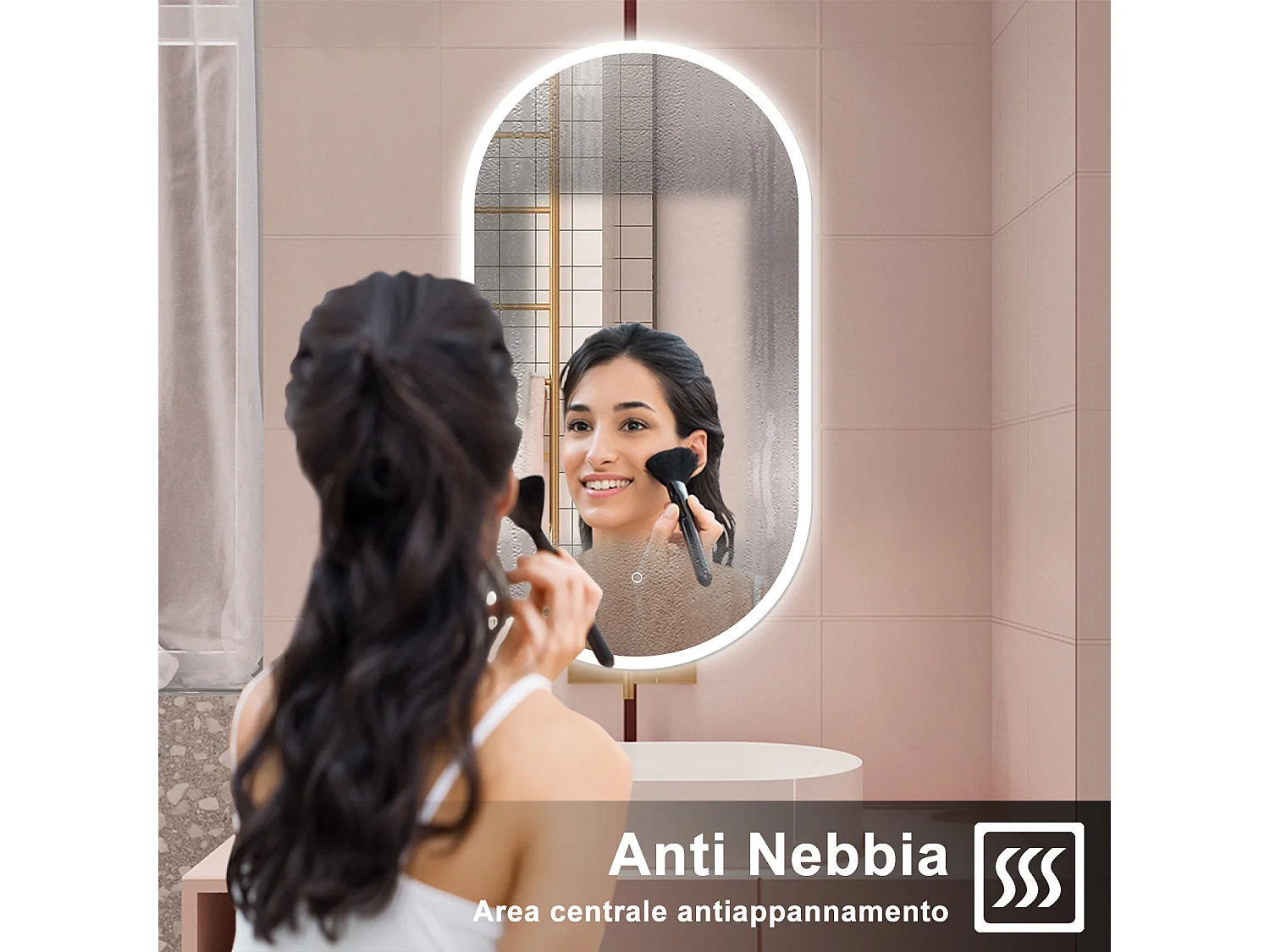 AICA Specchio da bagno 50 x 90 cm, dimmerabile，interruttore touch， Funzione Memoria, antiappannamento