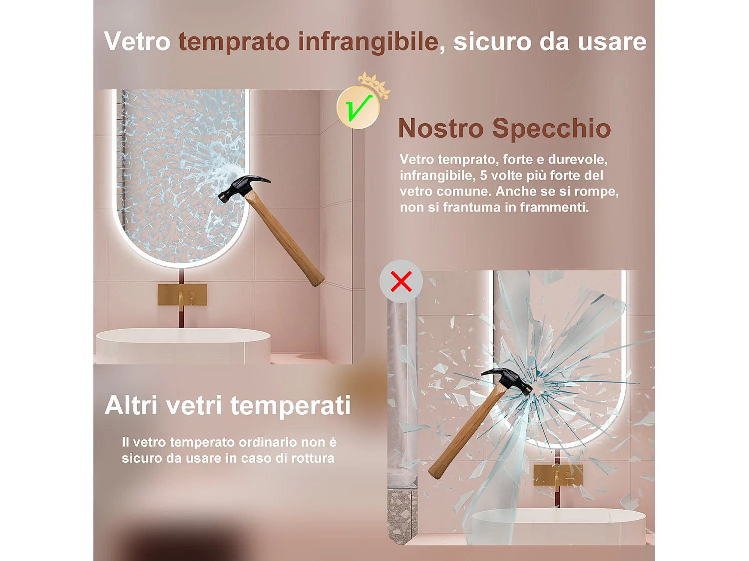 AICA Specchio da bagno 50 x 90 cm, dimmerabile，interruttore touch， Funzione Memoria, antiappannamento