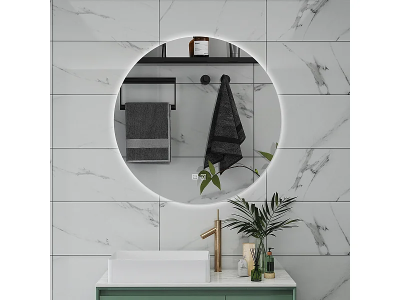 AICA Specchio da bagno 80 x 80 cm, 3 colori, antiappannamento, dimmerabile, interruttore touch, Funzione Memoria