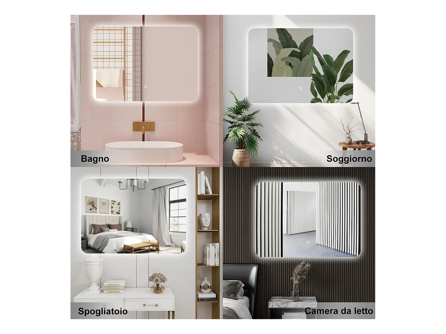 AICA Specchio da bagno 80 x 60 cm, dimmerabile, interruttore touch, Funzione Memoria