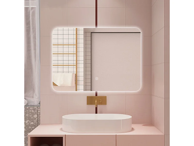 AICA Specchio da bagno 80 x 60 cm, dimmerabile, interruttore touch, Funzione Memoria