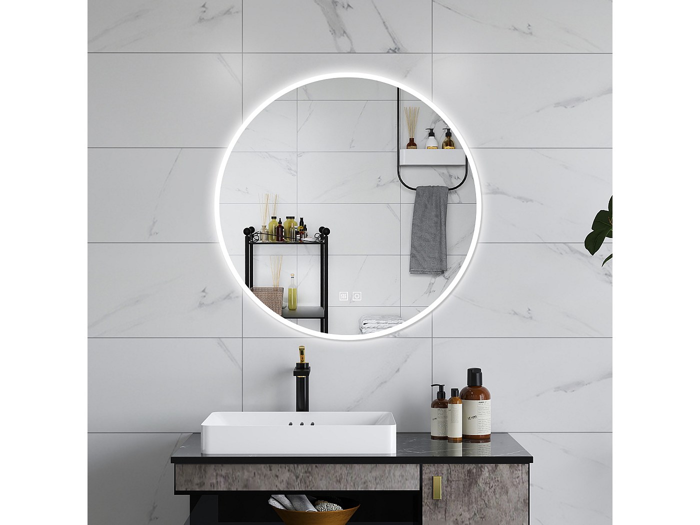 Specchio Da Bagno LED Rotondo 60 Cm: Antiappannamento, Luci Dimmerabili A 3 Colori, Touch