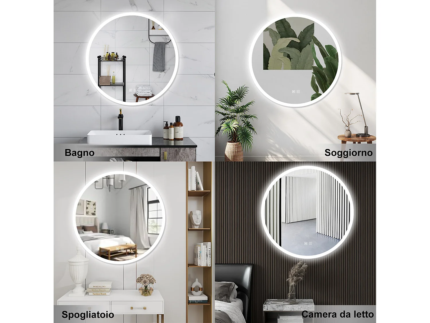 AICA Specchio da bagno 80 x 80 cm, 3 colori, antiappannamento, dimmerabile, interruttore touch, Funzione Memoria