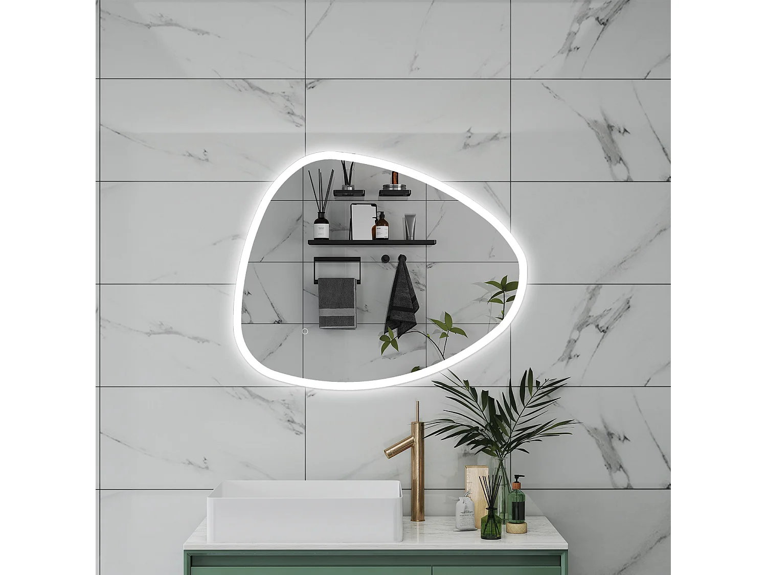 AICA Specchio da bagno  80 x 65 cm, dimmerabile, Funzione Memoria, antiappannamento, 3 colori