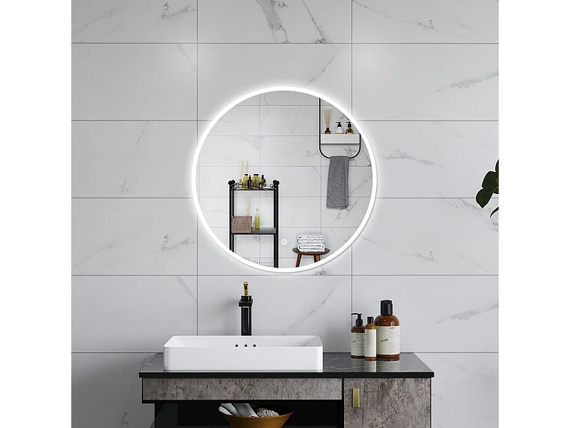 AICA Specchio da bagno 100 x 100 cm, 3 colori, antiappannamento, dimmerabile, interruttore touch, Funzione Memoria