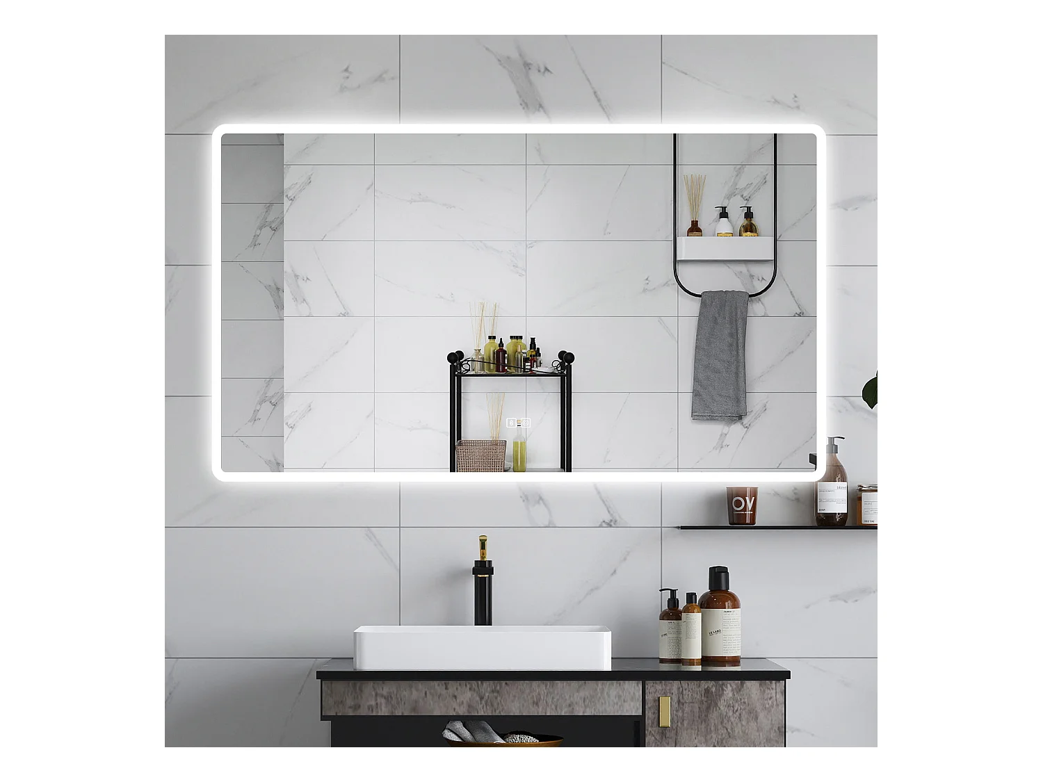 AICA Specchio da bagno  70 x 120 cm, dimmerabile, Blue tooth, Funzione Memoria, antiappannamento, 3 colori