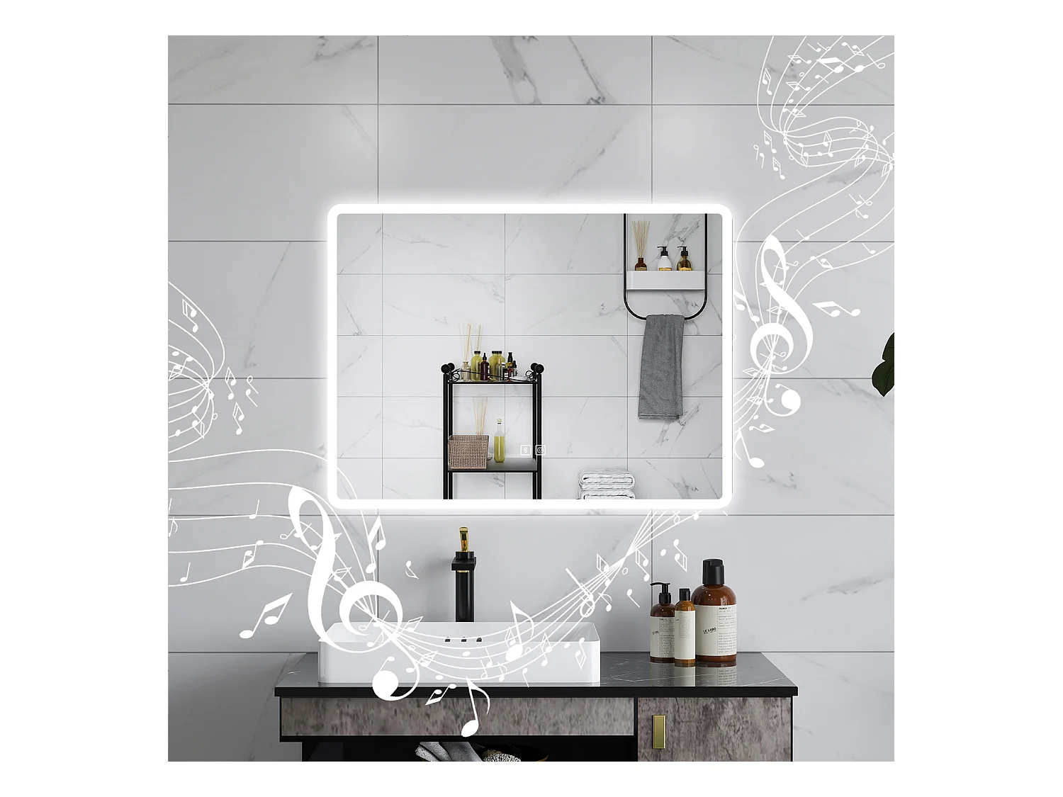 AICA Specchio da bagno  70 x 120 cm, dimmerabile, Blue tooth, Funzione Memoria, antiappannamento, 3 colori