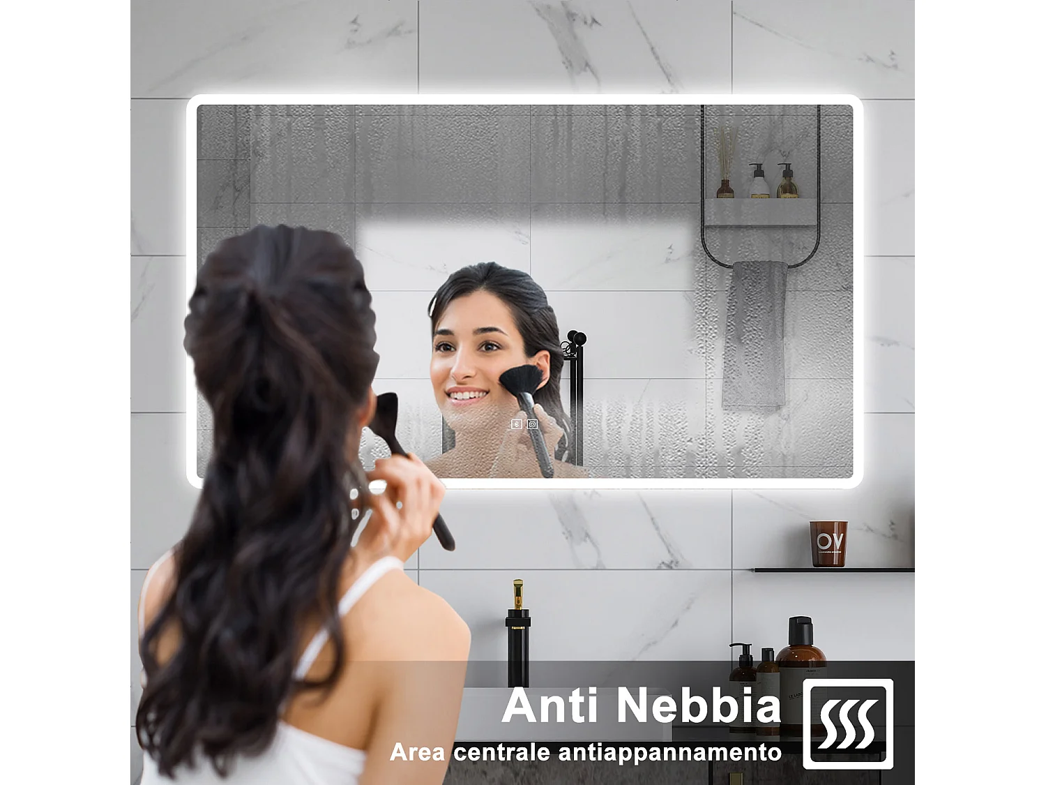 AICA Specchio da bagno  70 x 120 cm, dimmerabile, Blue tooth, Funzione Memoria, antiappannamento, 3 colori