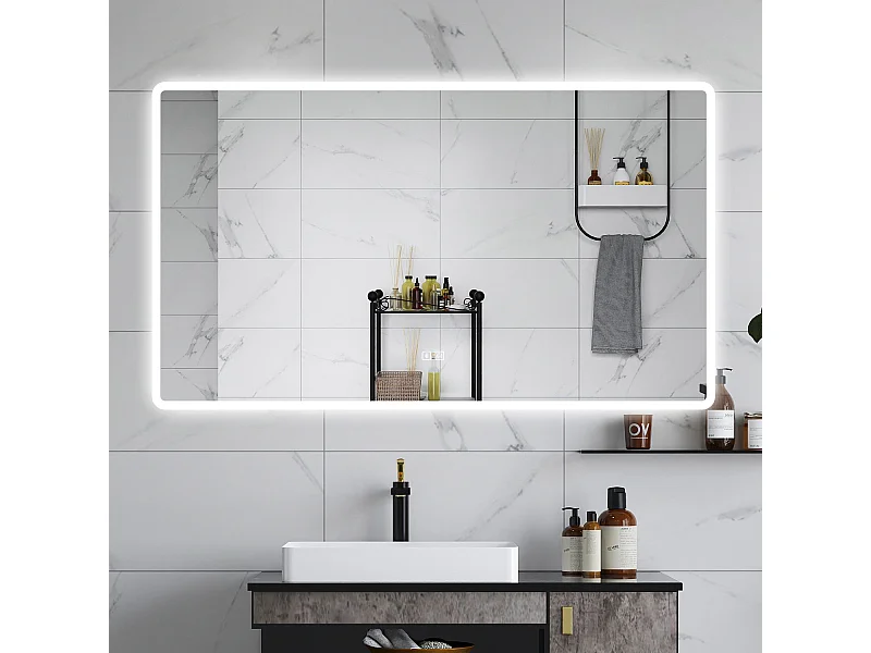 AICA Specchio da bagno  70 x 120 cm, dimmerabile, Blue tooth, Funzione Memoria, antiappannamento, 3 colori