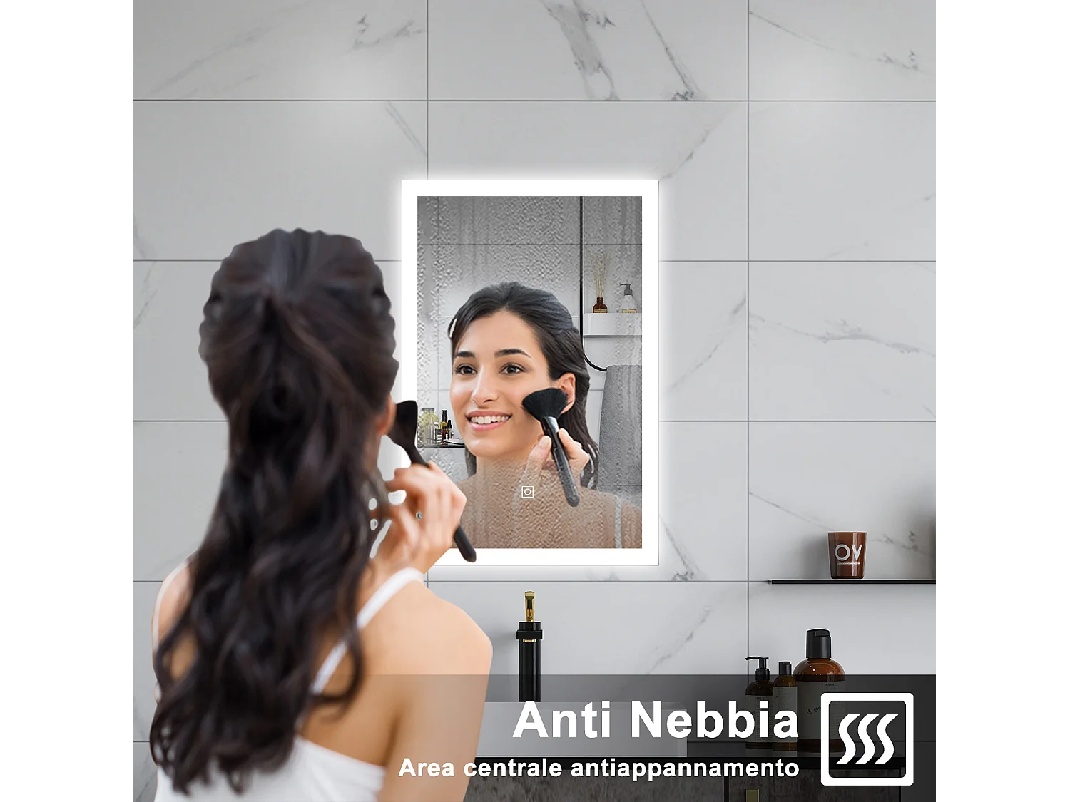 AICA Specchio da bagno  50 x 70 cm, dimmerabile, Funzione Memoria, antiappannamento, 3 colori