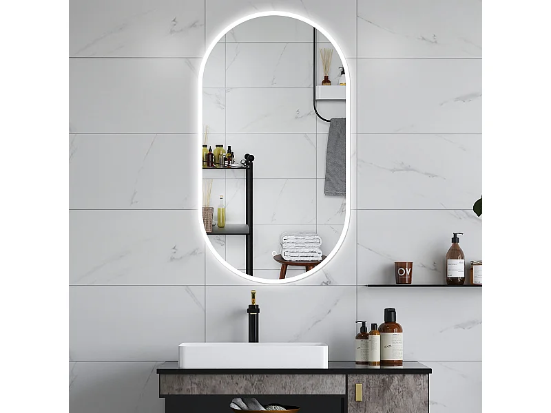 AICA Specchio da bagno 50 x 90 cm, dimmerabile，interruttore touch， Funzione Memoria, antiappannamento