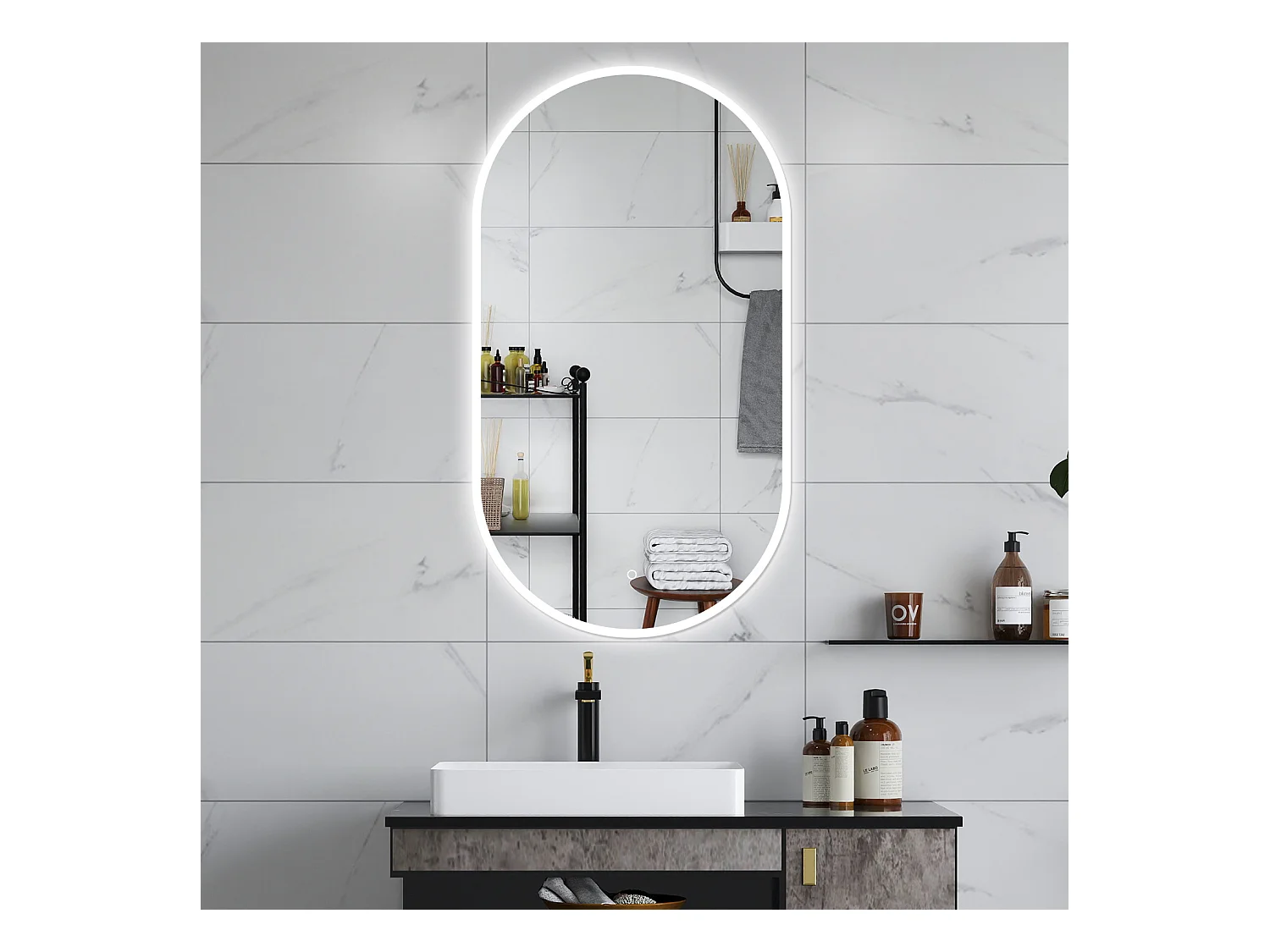 AICA Specchio da bagno 50 x 90 cm, dimmerabile，interruttore touch， Funzione Memoria, antiappannamento