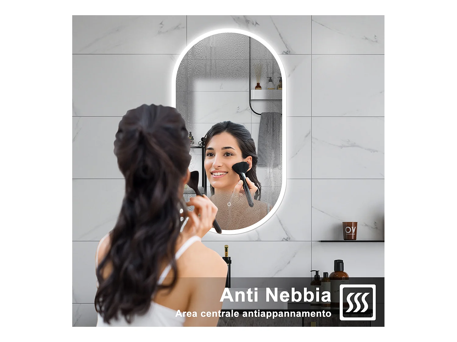 AICA Specchio da bagno 50 x 90 cm, dimmerabile，interruttore touch， Funzione Memoria, antiappannamento