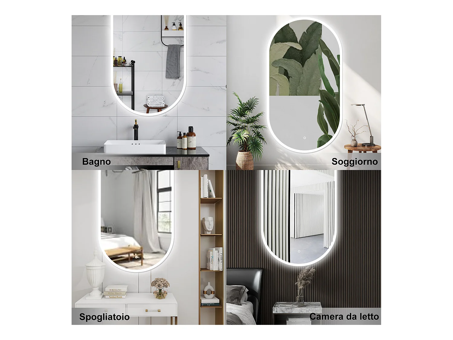 AICA Specchio da bagno 50 x 90 cm, dimmerabile，interruttore touch， Funzione Memoria, antiappannamento