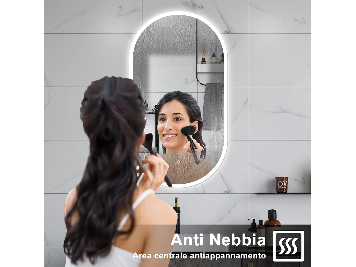 AICA Specchio da bagno 50 x 90 cm, dimmerabile，interruttore touch， Funzione Memoria, antiappannamento