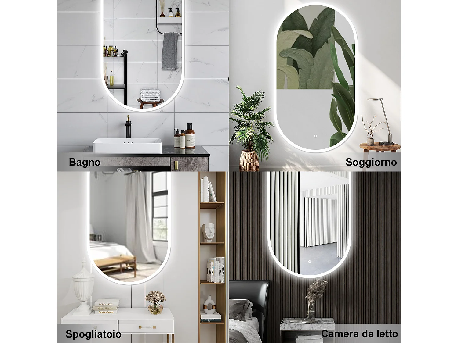 AICA Specchio da bagno 50 x 90 cm, dimmerabile，interruttore touch， Funzione Memoria, antiappannamento