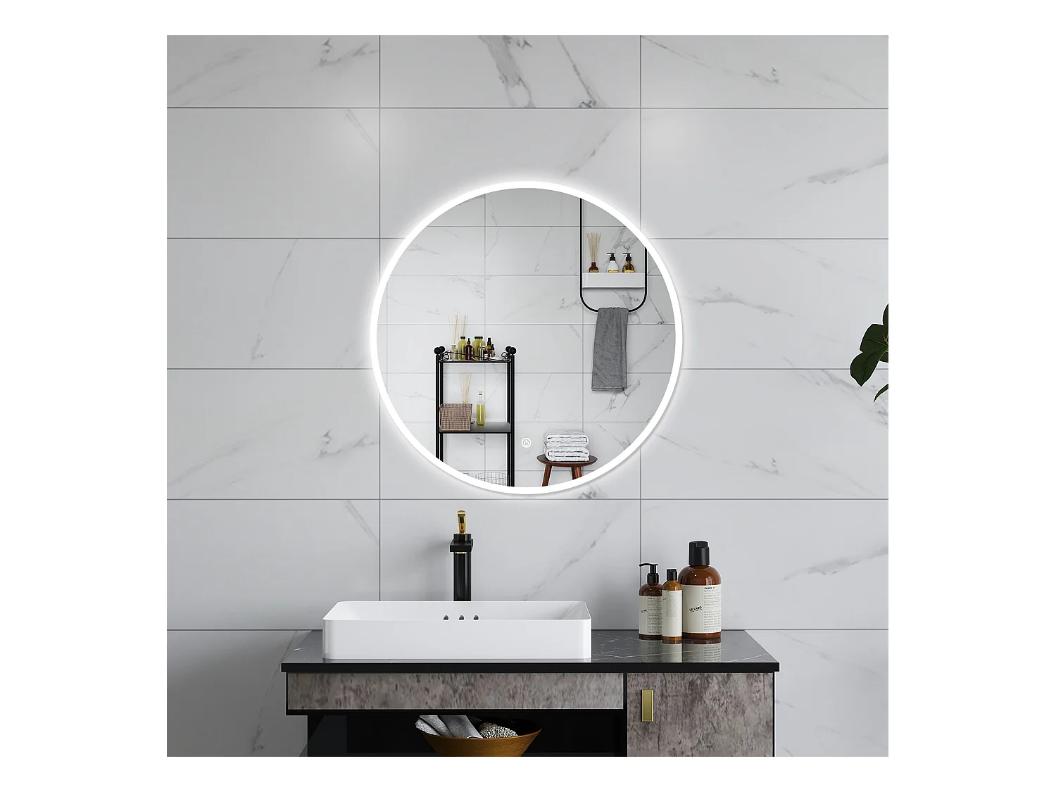 AICA Specchio da bagno 100 x 100 cm, antiappannamento, dimmerabile, interruttore touch, Funzione Memoria