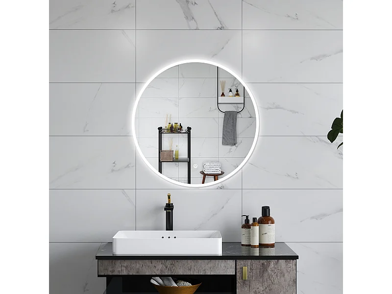 AICA Specchio da bagno 100 x 100 cm, antiappannamento, dimmerabile, interruttore touch, Funzione Memoria