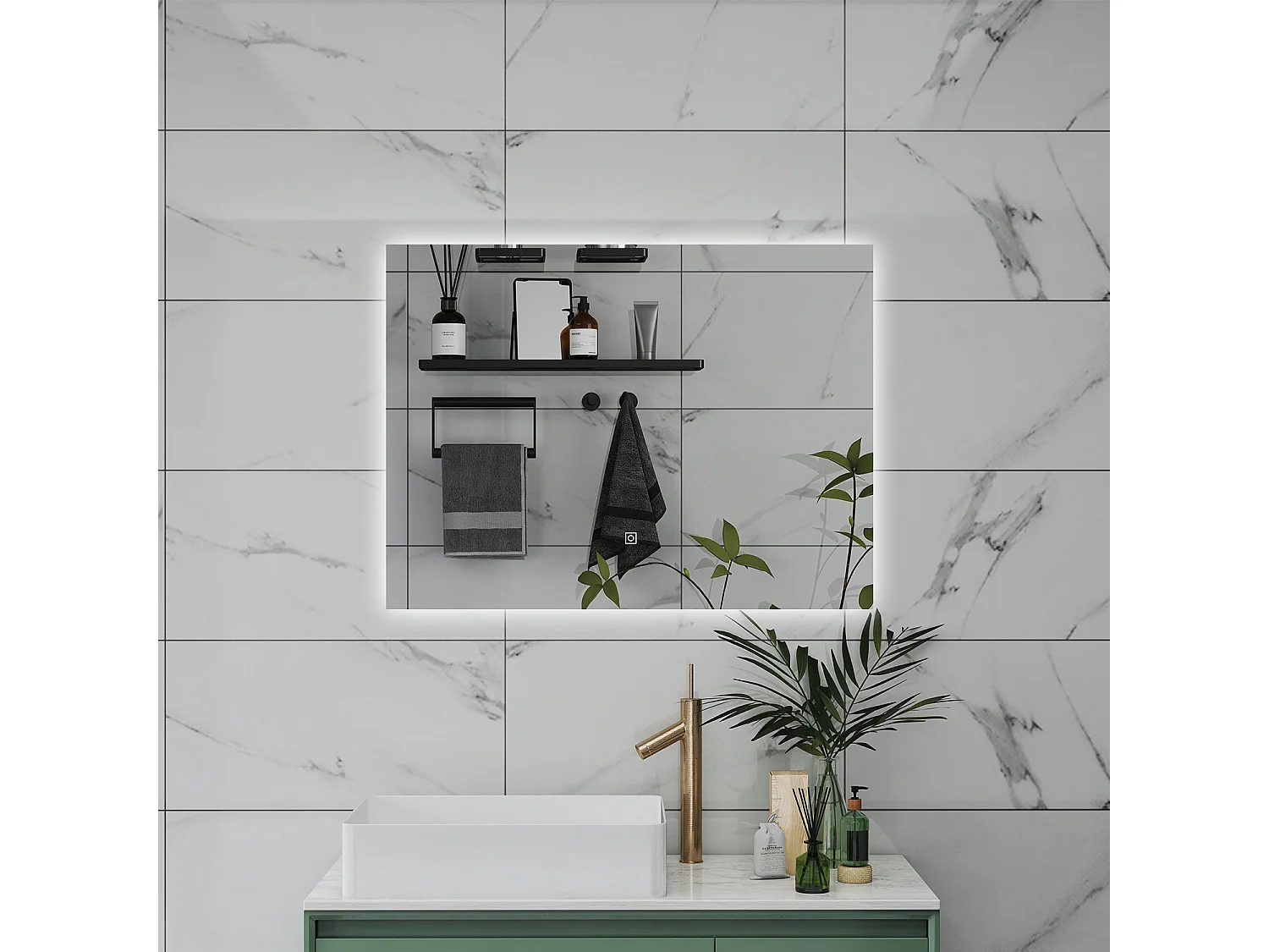 AICA Specchio da bagno 100 x 60 cm, antiappannamento, dimmerabile, interruttore touch, Funzione Memoria