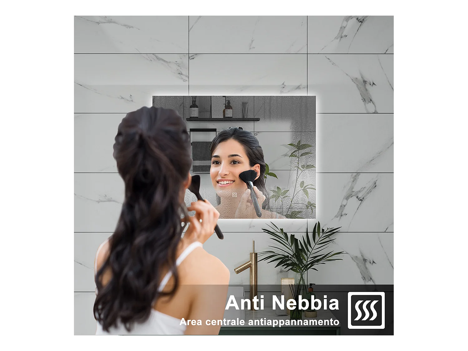 AICA Specchio da bagno 100 x 60 cm, antiappannamento, dimmerabile, interruttore touch, Funzione Memoria