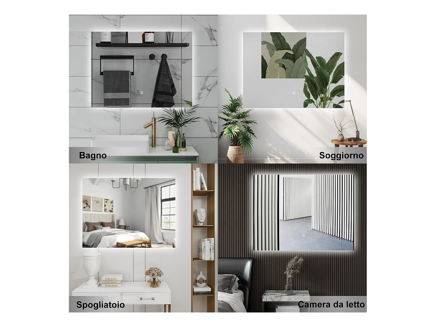 AICA Specchio da bagno 100 x 60 cm, antiappannamento, dimmerabile, interruttore touch, Funzione Memoria