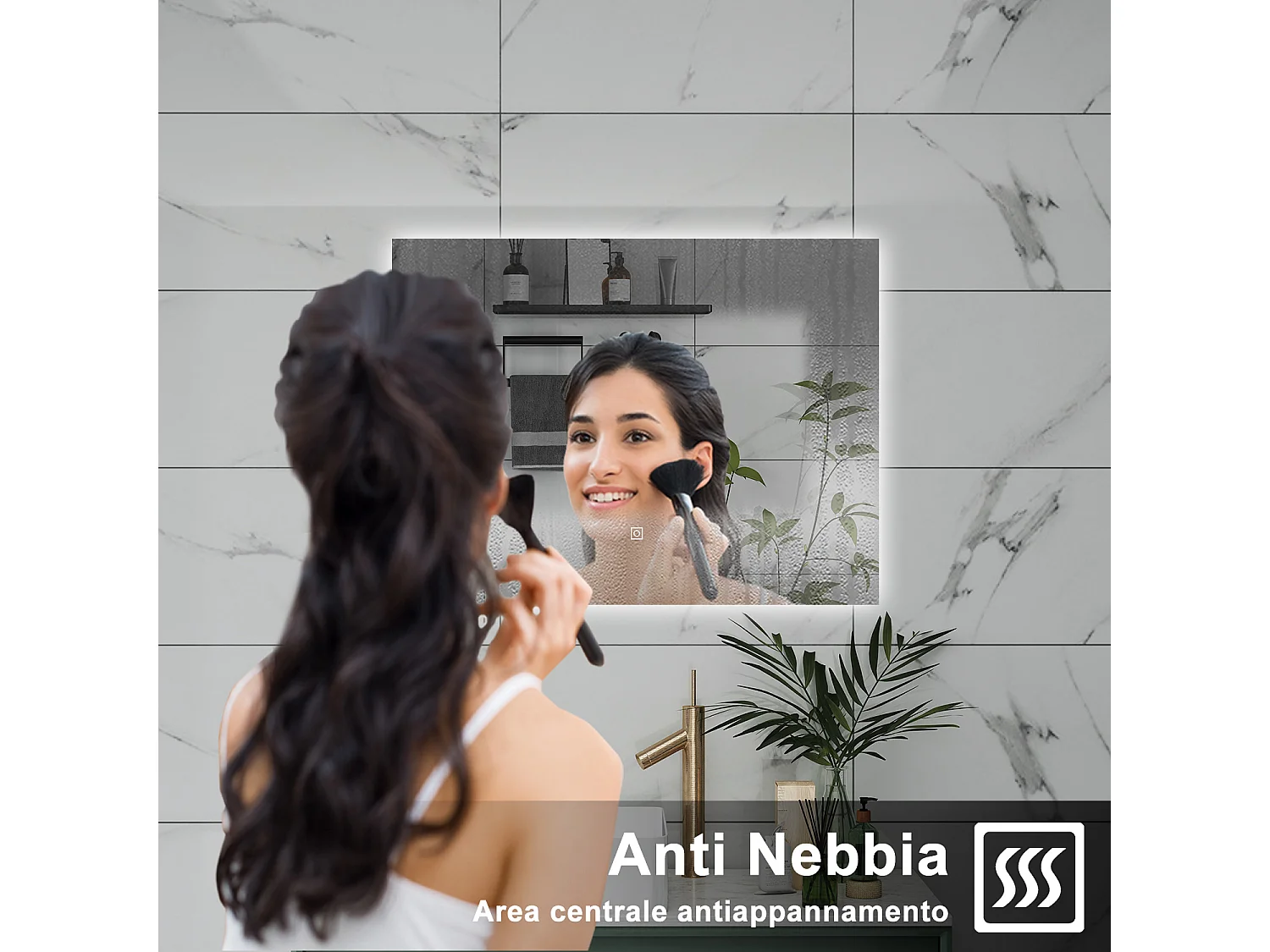 AICA Specchio da bagno 100 x 60 cm, antiappannamento, dimmerabile, interruttore touch, Funzione Memoria