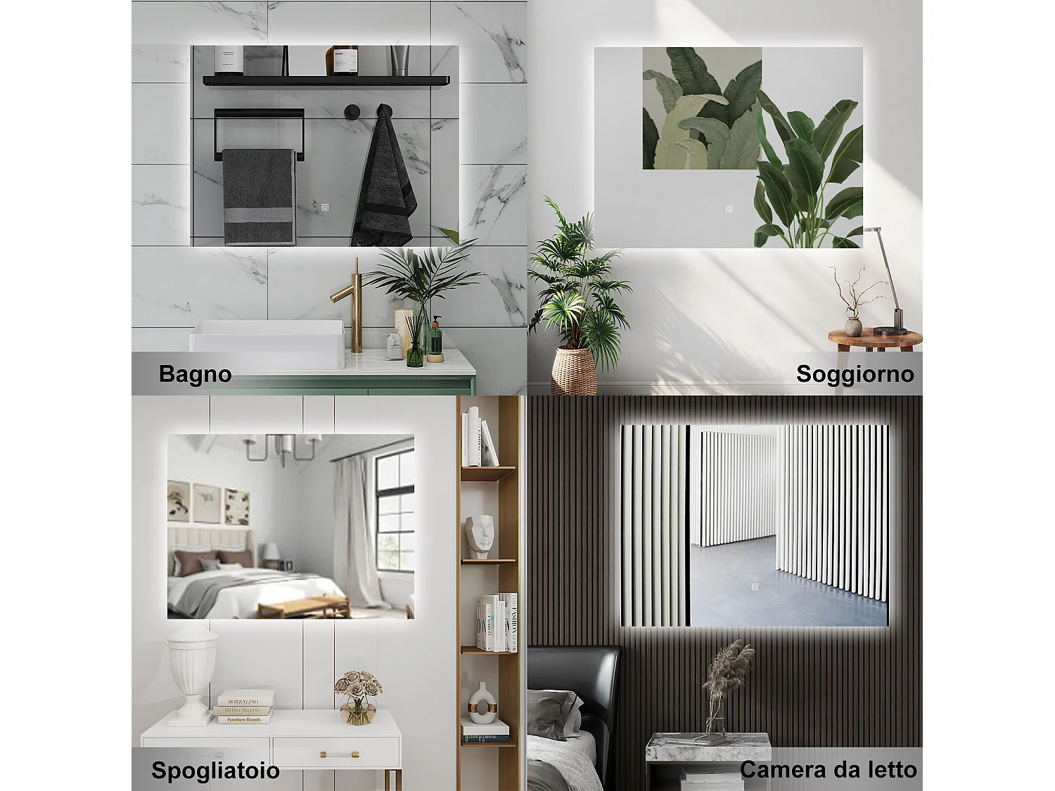 AICA Specchio da bagno 100 x 60 cm, antiappannamento, dimmerabile, interruttore touch, Funzione Memoria