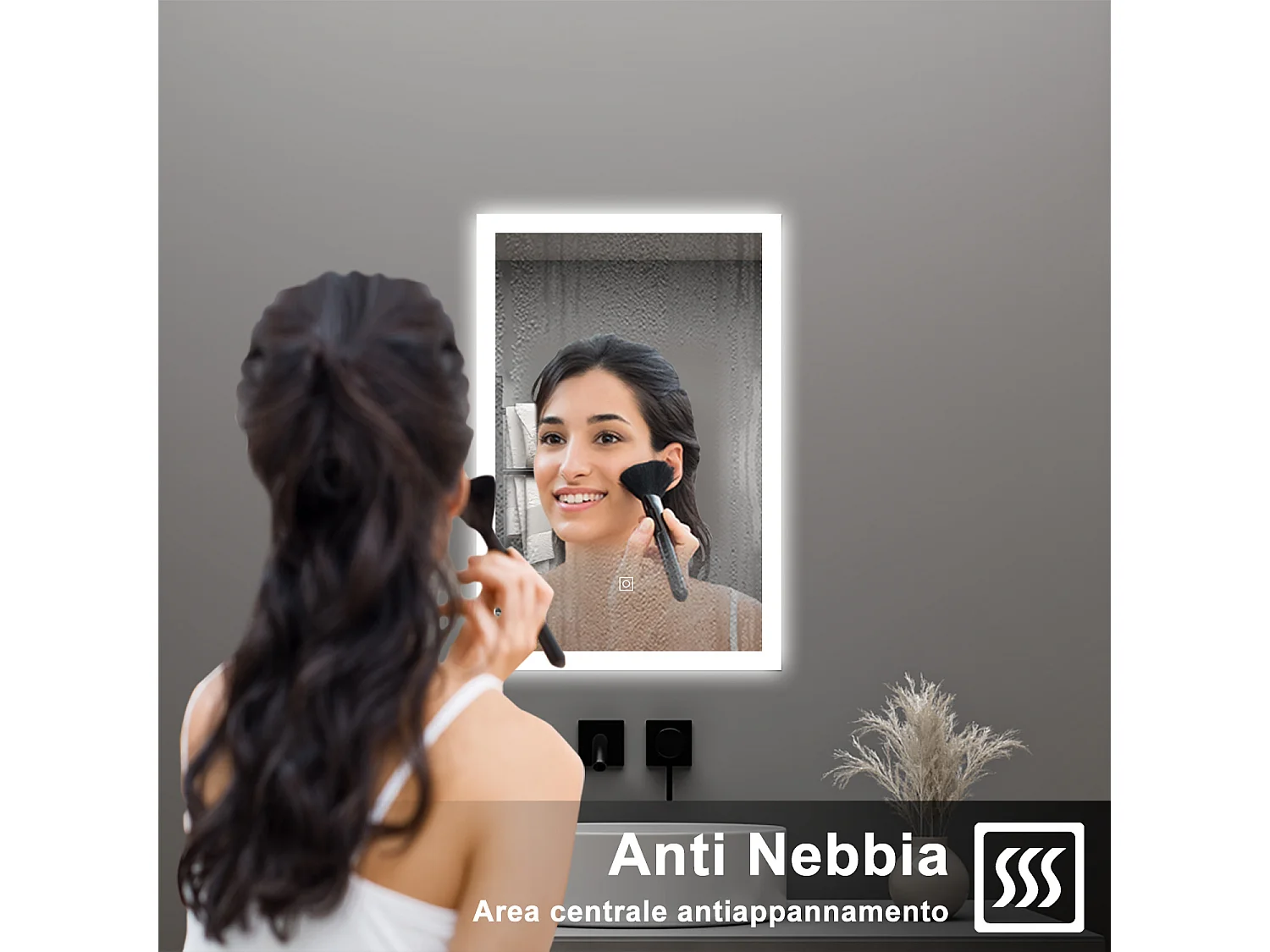 AICA Specchio da bagno  50 x 70 cm, dimmerabile, Funzione Memoria, antiappannamento, 3 colori