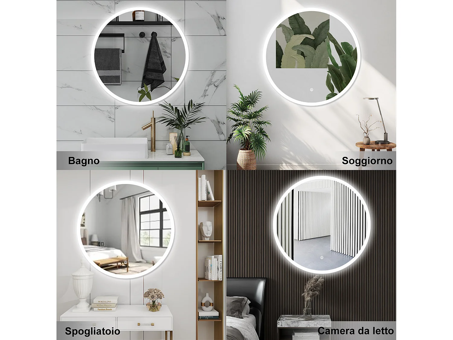 AICA Specchio da bagno 100 x 100 cm, 3 colori, antiappannamento, dimmerabile, interruttore touch, Funzione Memoria