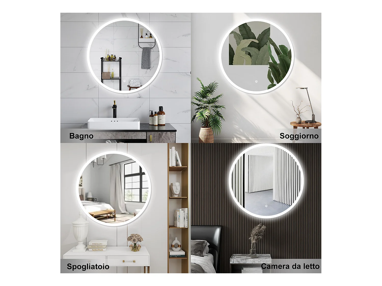 AICA Specchio da bagno 70 x 70 cm, antiappannamento, dimmerabile, interruttore touch, Funzione Memoria