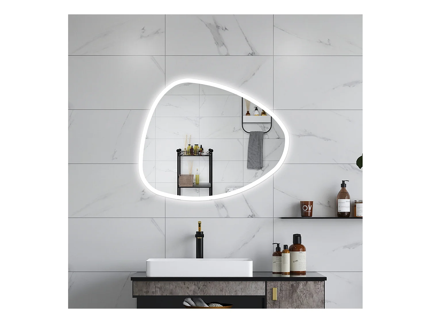 AICA Specchio da bagno 100 x 80 cm, dimmerabile, Funzione Memoria, antiappannamento, 3 colori