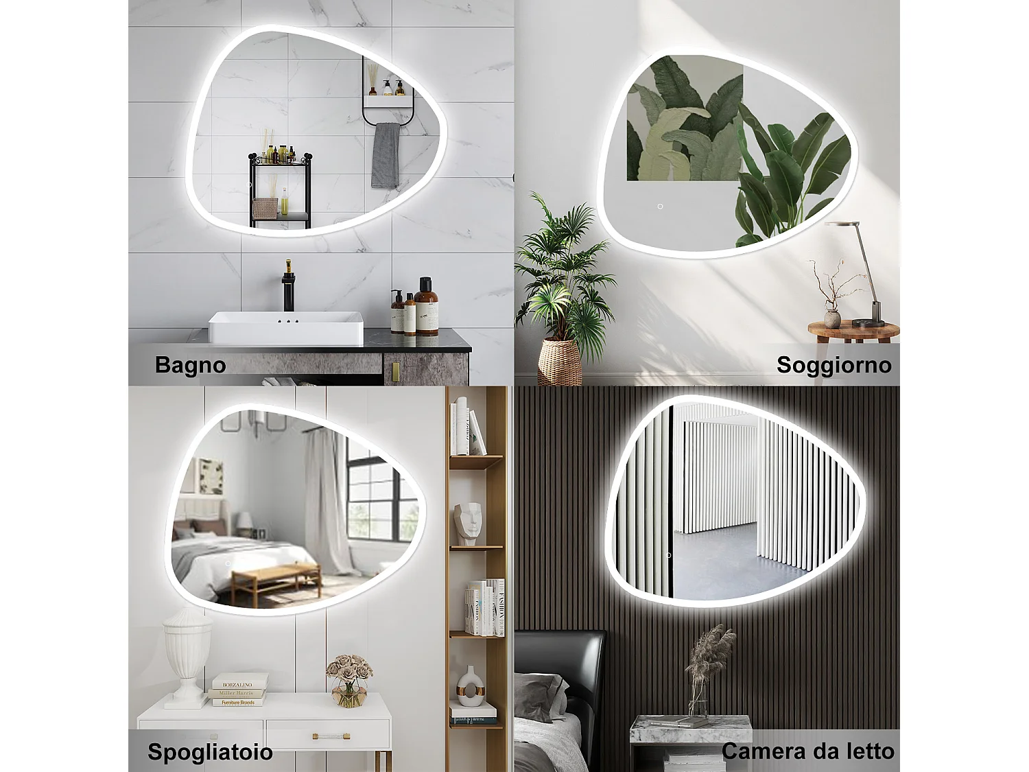 AICA Specchio da bagno 100 x 80 cm, dimmerabile, Funzione Memoria, antiappannamento, 3 colori