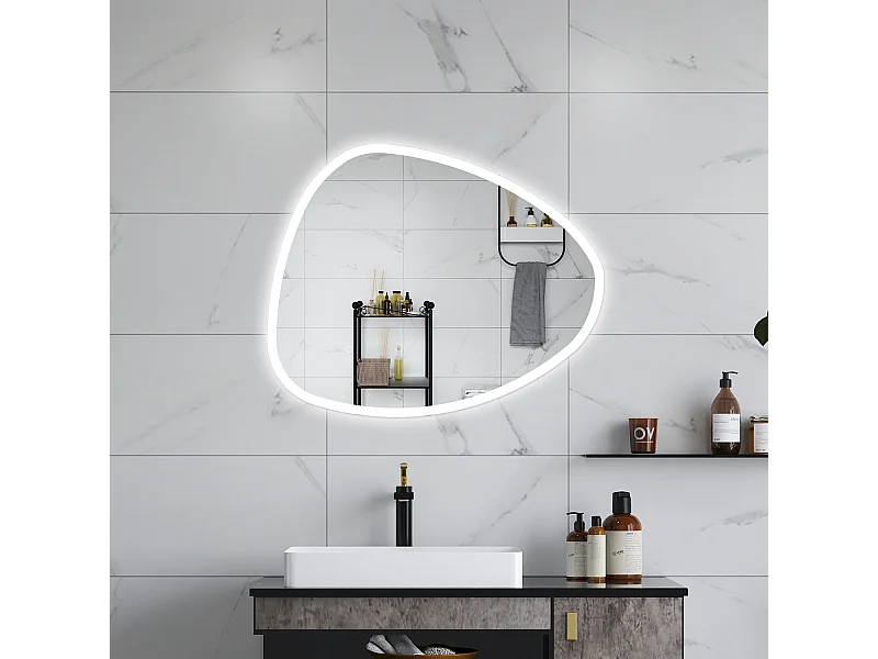 AICA Specchio da bagno 100 x 80 cm, dimmerabile, Funzione Memoria, antiappannamento, 3 colori