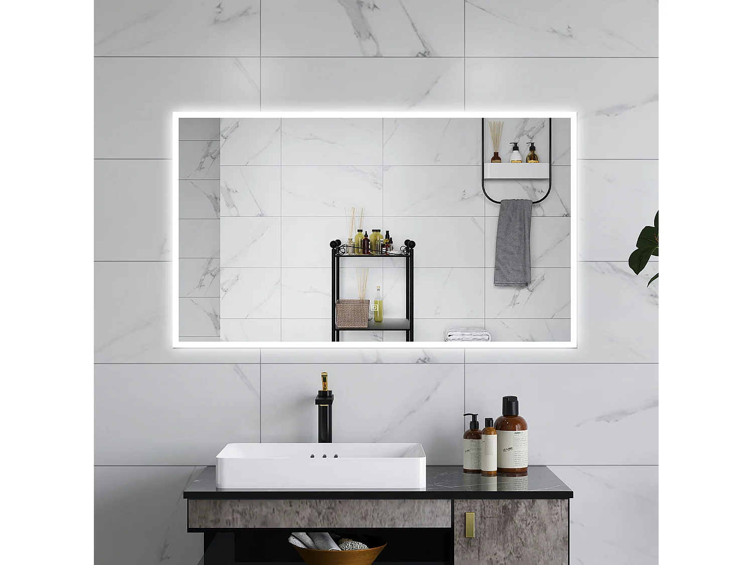 AICA Specchio da bagno  100 x 60 cm, dimmerabile, Funzione Memoria, antiappannamento, 3 colori