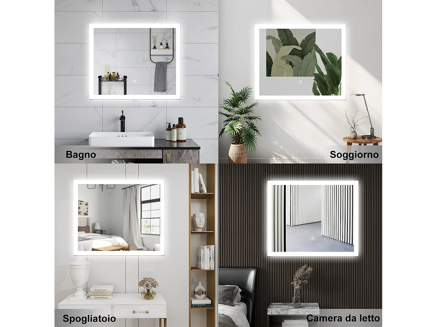 AICA Specchio da bagno  100 x 60 cm, dimmerabile, Funzione Memoria, antiappannamento, 3 colori