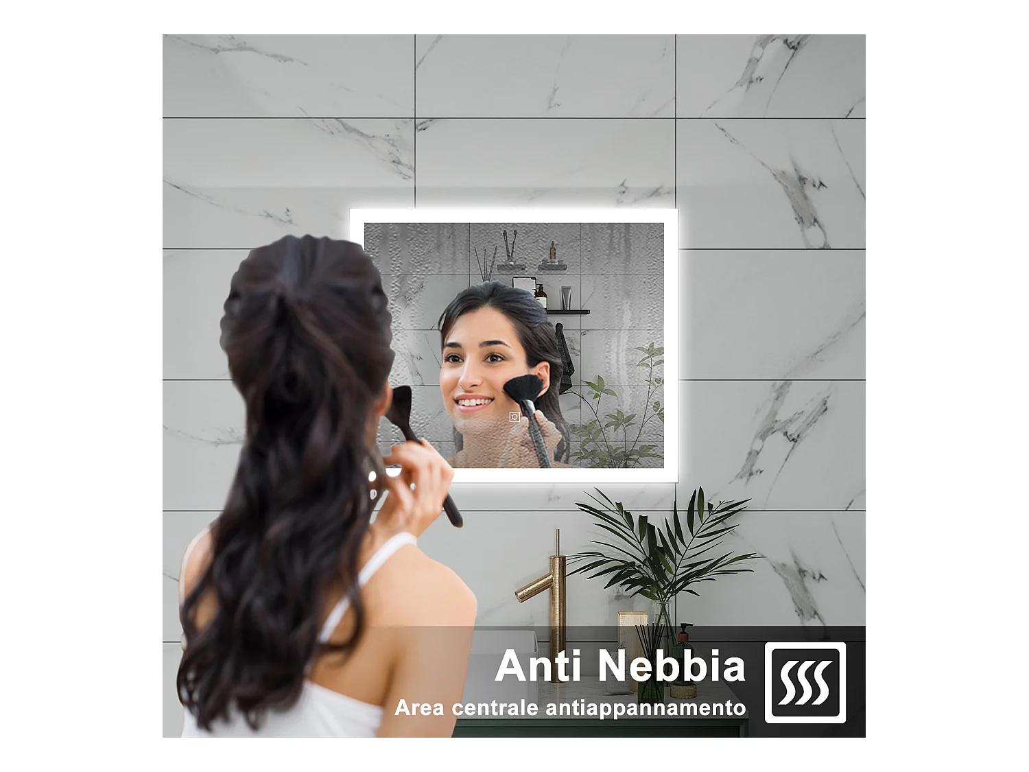 AICA Specchio da bagno  90 x 70 cm, dimmerabile, Funzione Memoria, antiappannamento, 3 colori