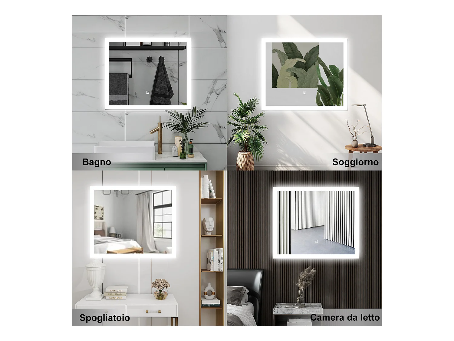 AICA Specchio da bagno  90 x 70 cm, dimmerabile, Funzione Memoria, antiappannamento, 3 colori