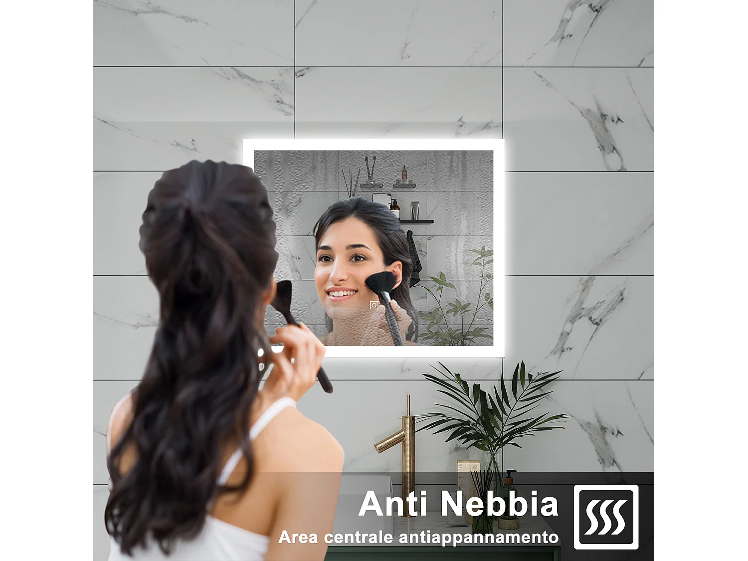 AICA Specchio da bagno  90 x 70 cm, dimmerabile, Funzione Memoria, antiappannamento, 3 colori