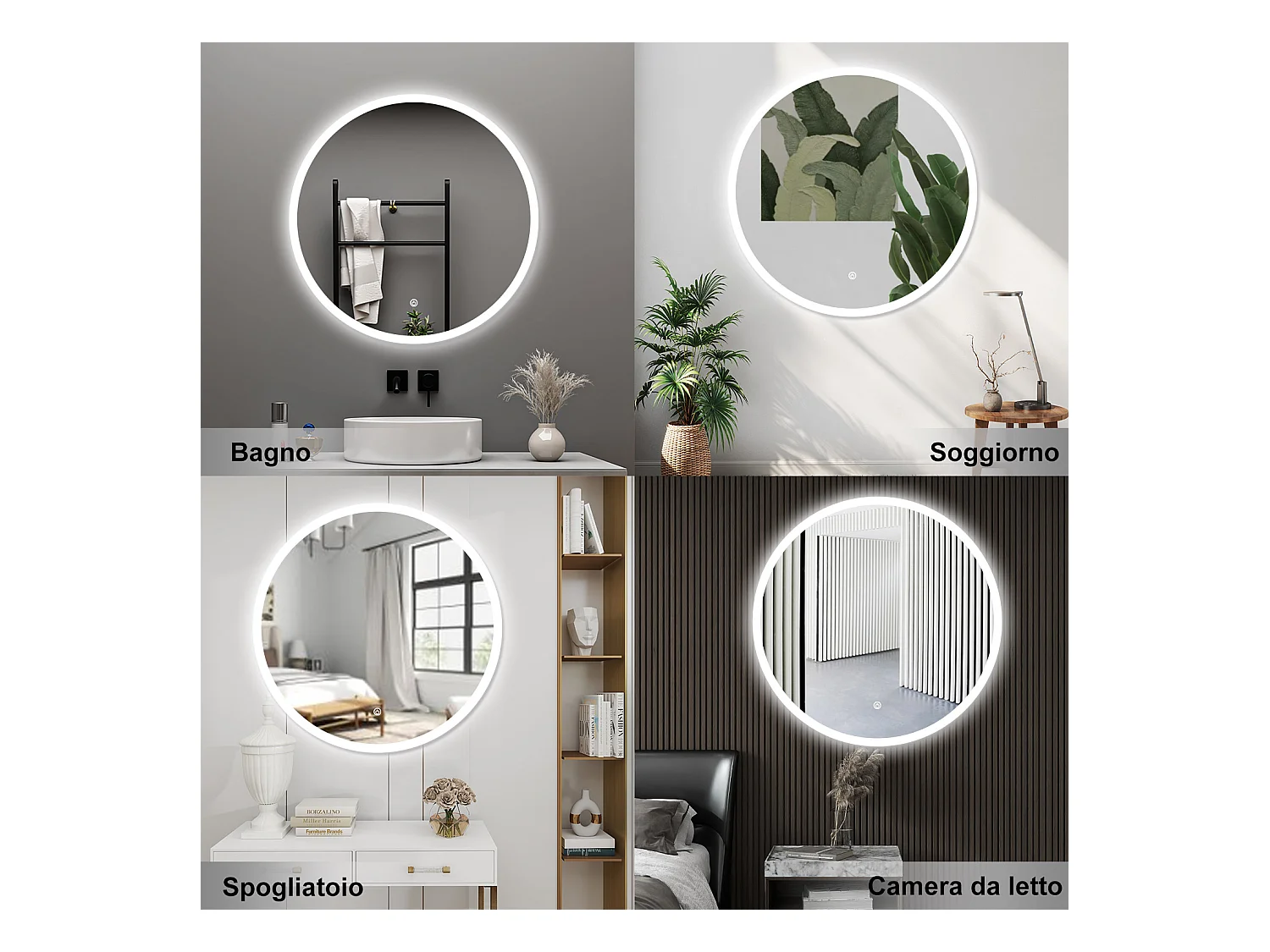 AICA Specchio da bagno 70 x 70 cm, antiappannamento, dimmerabile, interruttore touch, Funzione Memoria