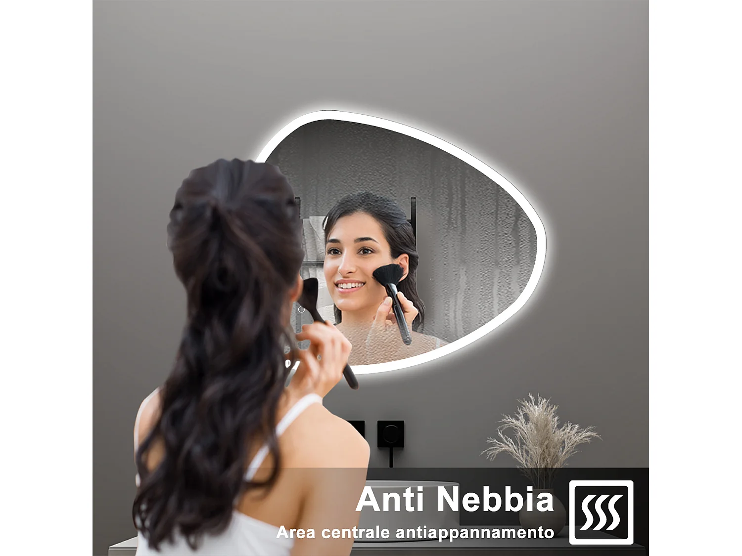 AICA Specchio da bagno  80 x 65 cm, dimmerabile, Funzione Memoria, antiappannamento, 3 colori